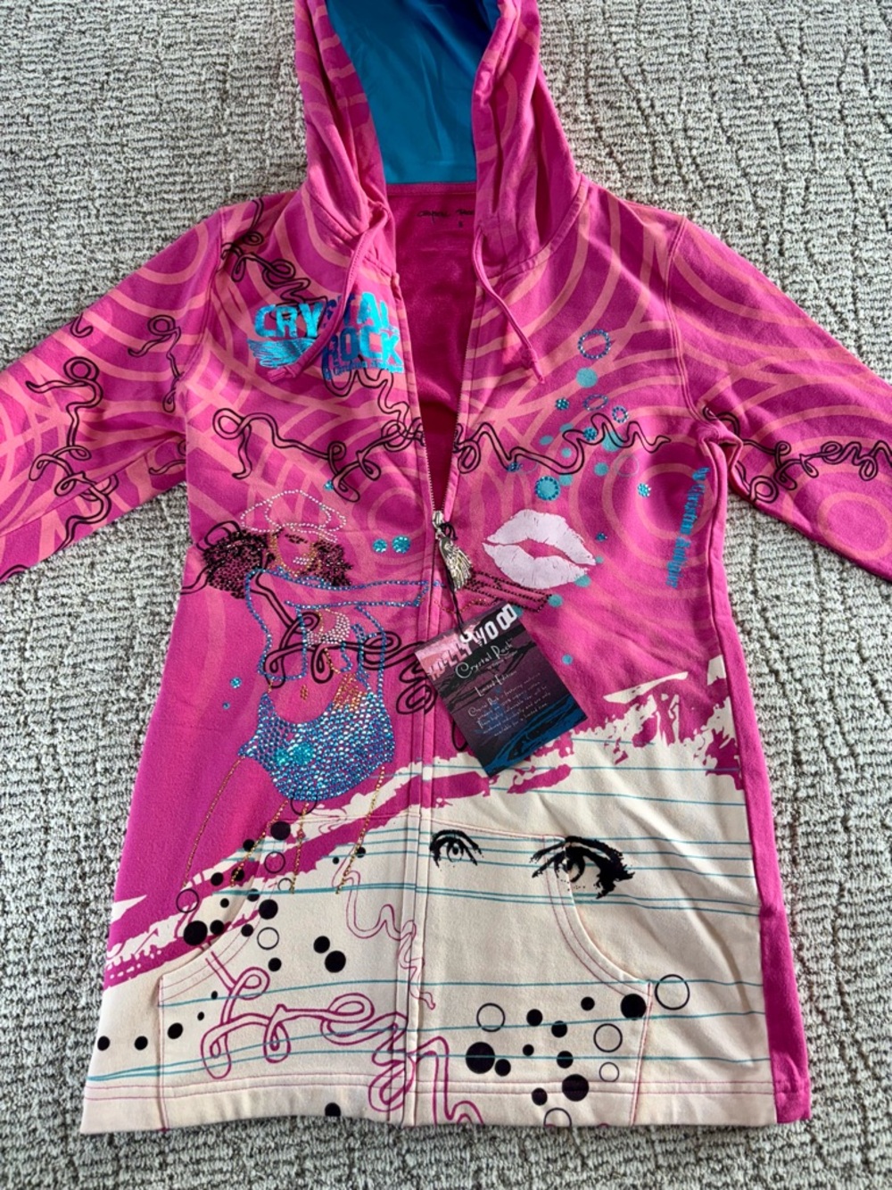 NWT Christian‎ Audigier Women’s Small Crystal Rock Hooded Full Zip - Picture 3 of 13